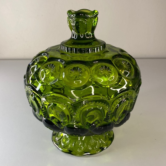 Vintage Other - Vintage Mid Century Modern LE Smith Moon And Stars Green Lidded Candy Dish